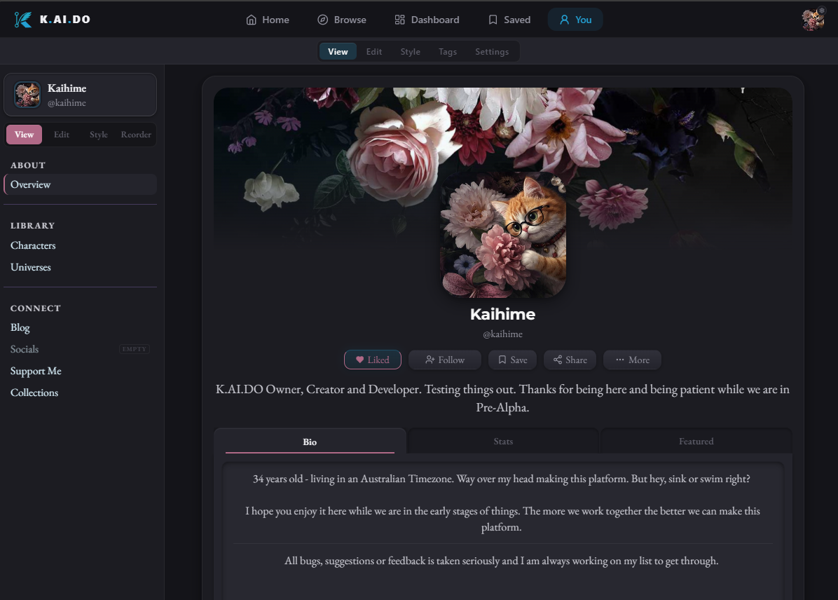 A creator profile page on desktop with sidebar navigation