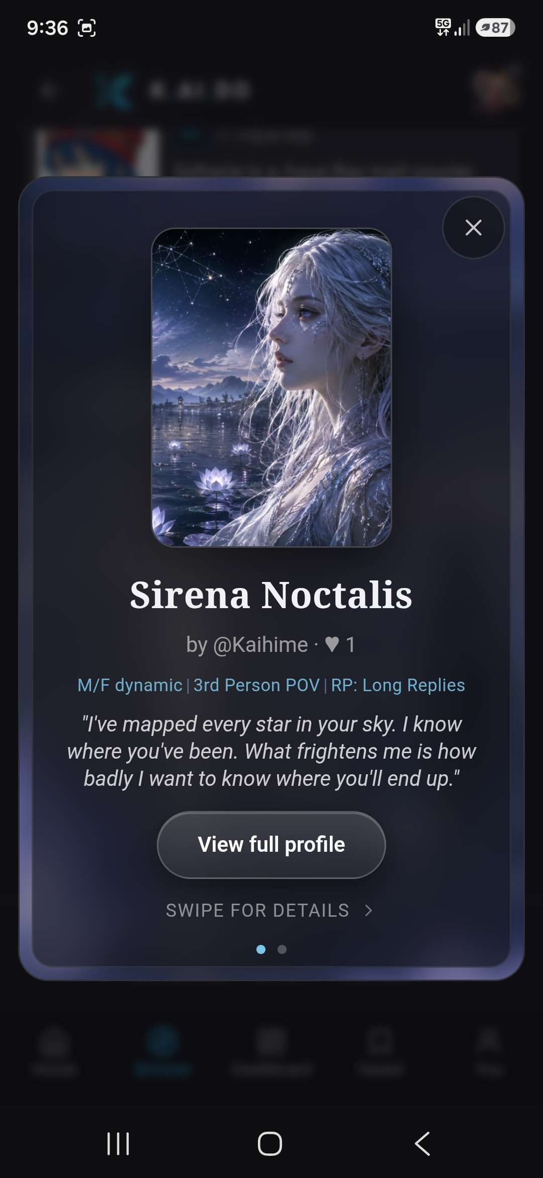 Sirena Noctalis quick-view card on mobile